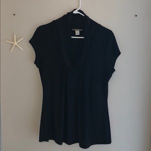 White House Black Market Black Funnel Neck S/S Top